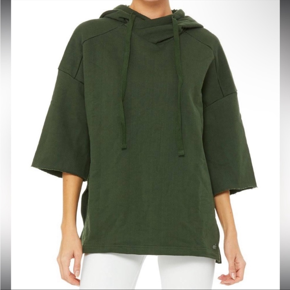 Alo Yoga Falls Green Short Sleeve Pullover Hoodie XS